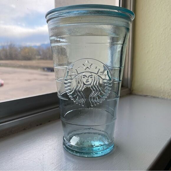 Starbucks Recycled Glass Cup 16oz blue green NO STRAW - Picture 1 of 4